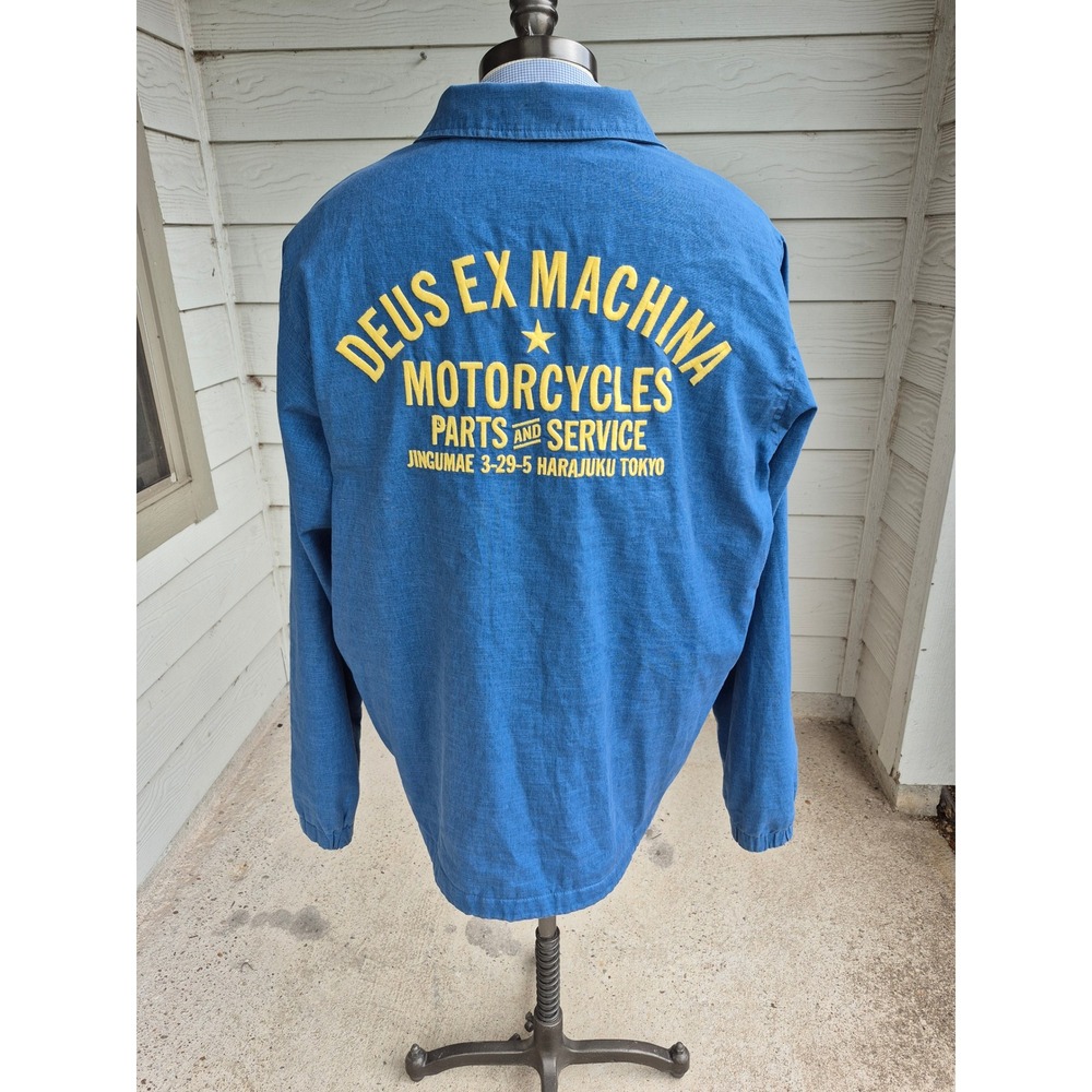 Deus Ex Machina Mens Blue Canvas Moto Jacket Embroidered Logo Snap Front XXL - Picture 9 of 16